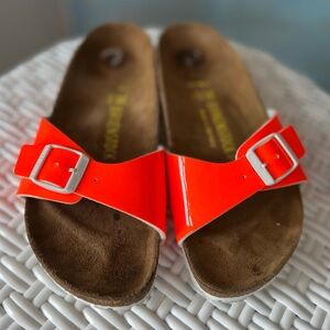 Birkenstock Madrid Women’s Neon Orange Patent Buckle Sandals Size 36(5/6)